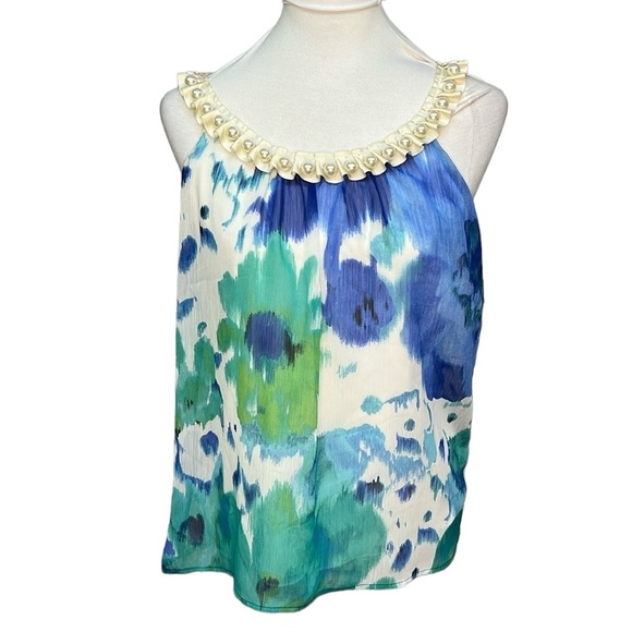 Byer California Blue and Green Floral Blouse - Picture 1 of 4